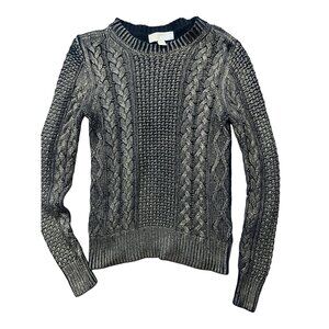 Michael Kors Cable-Knit Pullover Crew Neck Sweater Womens XS Black Metallic City